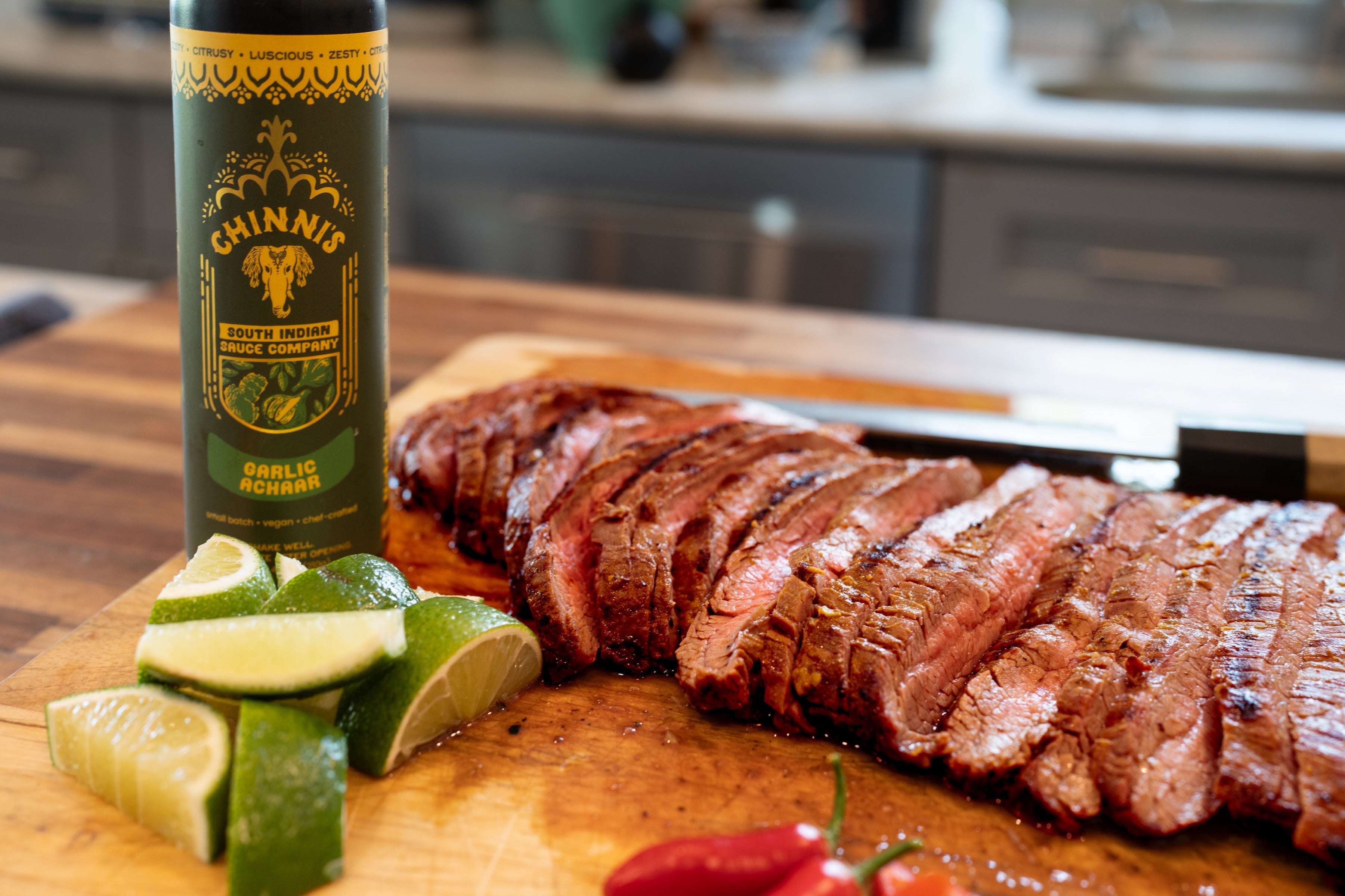 Garlic Achaar Marinaded Flank Steak